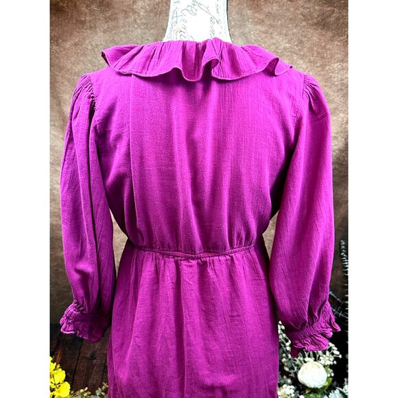 Free People Ruffled Collar 3/4 Sleeves Deep V Front Morning Light Mini Dress XS - Picture 10 of 13